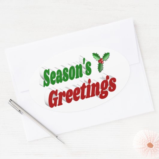 Seizoenen Vergroeten Holly Kersttypografie Ovale Sticker (Envelop)
