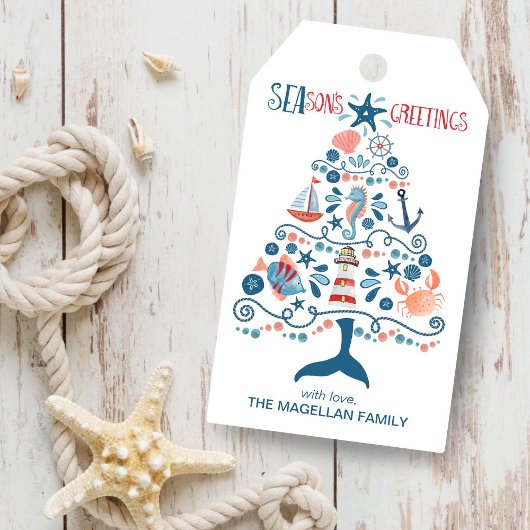 Seizoenen Vergroeten Nautical Beach Kerstmis Cadeaulabel