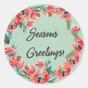 Seizoenen Vergroeten Rode Florale Waterverf Ronde Sticker