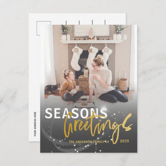 Seizoenen Vergroeten Ster Faux Gold Script Kerstmi Briefkaart (Voorkant / Achterkant)