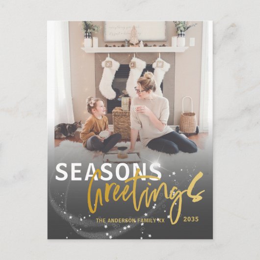 Seizoenen Vergroeten Ster Faux Gold Script Kerstmi Briefkaart (Voorkant)