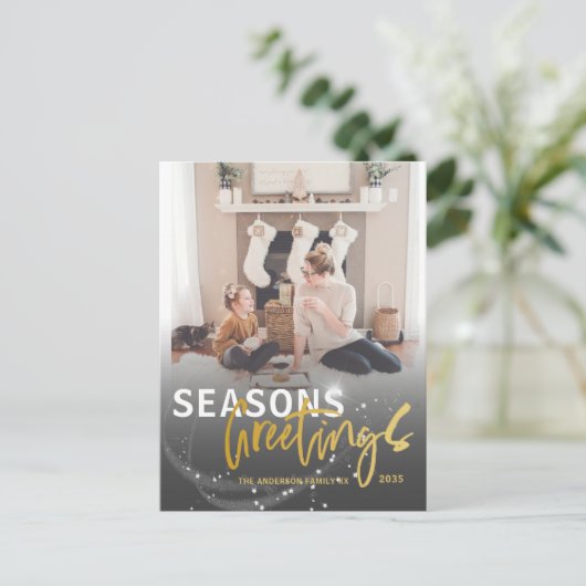 Seizoenen Vergroeten Ster Faux Gold Script Kerstmi Briefkaart (Staand voorkant)