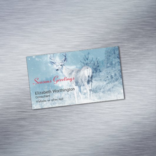 Seizoenen Vergroeten Winter Deer en Pine Trees Visitekaartje Magneet (Voorbeeld)