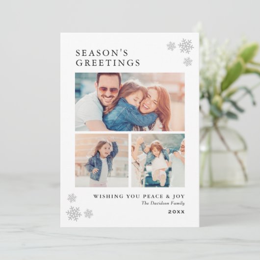 Seizoenen Vergroting Elegant Platinum Foto Collage Feestdagenkaart (Staand voorkant)