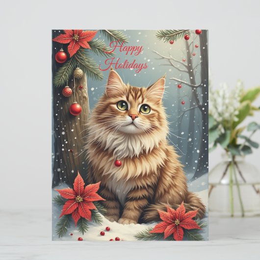 Seizoengroet Kat  Kaart (Staand voorkant)