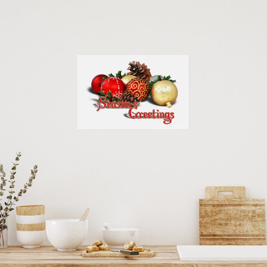 Seizoengroeten - Baubles & Pine Cones Poster (Keuken)