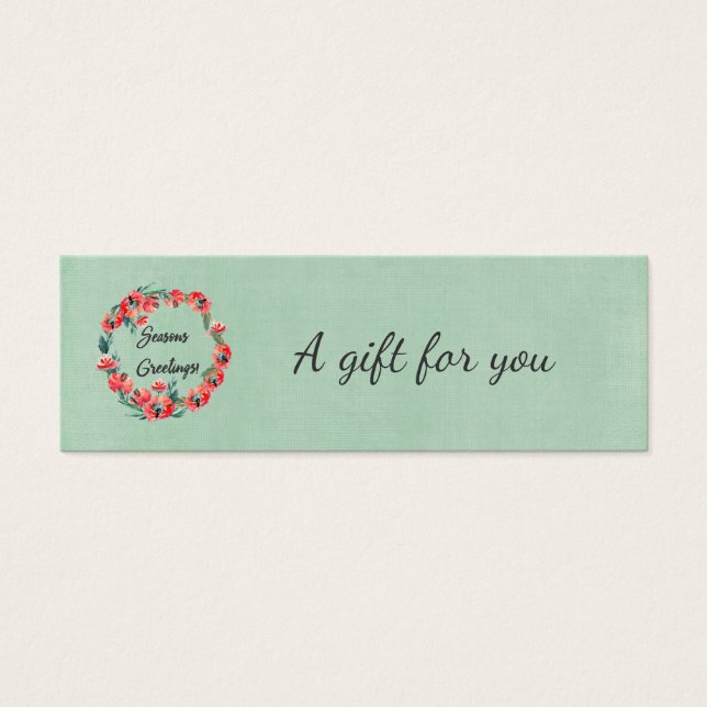 Seizoengroeten Floral Wreath & Retro Reindester Mini Visitekaartjes (Voorkant)