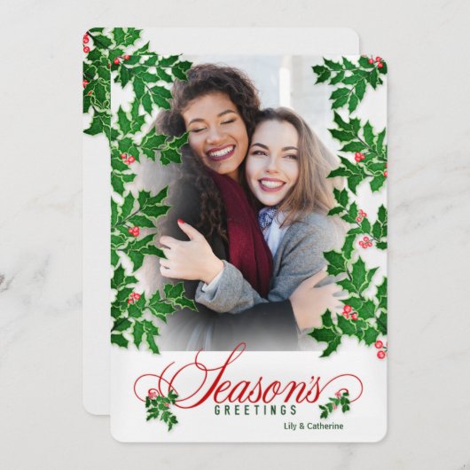Seizoengroeten Holly en Berries - Verticale foto Feestdagenkaart (Voorkant / Achterkant)