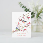 Seizoengroeten - kerstgroen met vogel briefkaart (Staand voorkant)