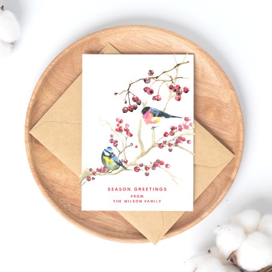 Seizoengroeten - kerstgroen met vogel briefkaart