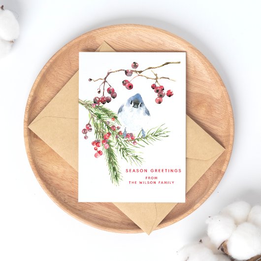 Seizoengroeten - kerstgroen met vogel briefkaart