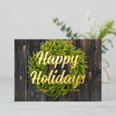 Seizoengroeten Landelijke dennenkrans van hout Folie Feestdagenkaart (Staand Voorkant)