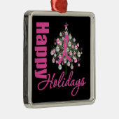 Seizoengroeten Roze Lint - Borstkanker Metalen Ornament (Rechts)