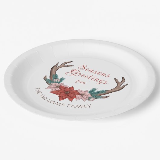 Seizoengroeten Rustic Floral KerstAntlers Papieren Bordje (Gekanteld)