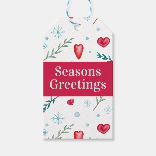 Seizoengroeten | Snowflake en hartfeestdag Cadeaulabel (Voorkant)