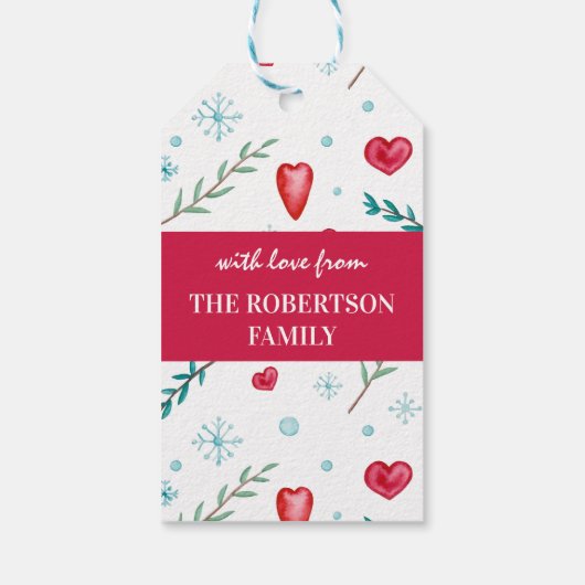 Seizoengroeten | Snowflake en hartfeestdag Cadeaulabel (Achterkant)
