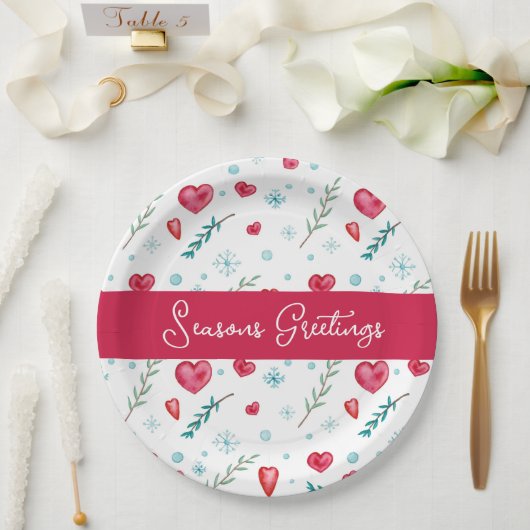 Seizoengroeten | Snowflake en hartfeestdag Papieren Bordje (Huwelijk)