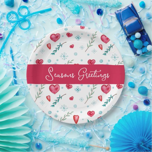 Seizoengroeten | Snowflake en hartfeestdag Papieren Bordje (Feest)