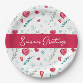 Seizoengroeten | Snowflake en hartfeestdag Papieren Bordje (Voorkant)