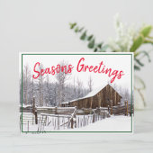 Seizoengroeten  Snowy Barn Foto Feestdagenkaart (Staand voorkant)