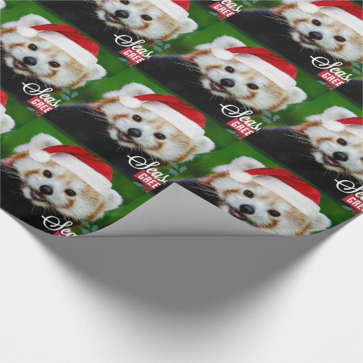 Seizoengroeten uit de Rode Panda-kerstman Cadeaupapier (Hoek)
