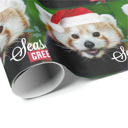 Seizoengroeten uit de Rode Panda-kerstman Cadeaupapier (Rol Hoek)