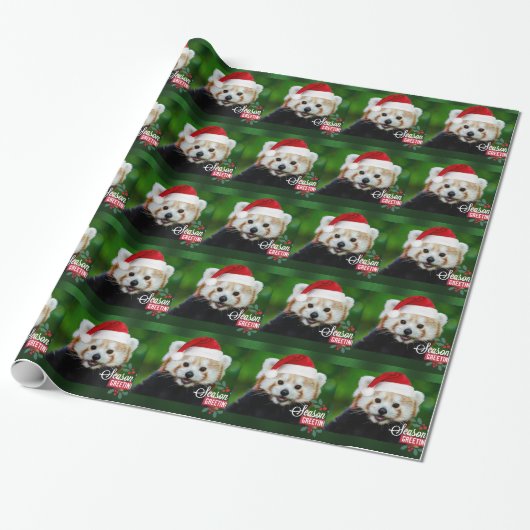 Seizoengroeten van Red Panda Santa Wrapping Pa Cadeaupapier (Uitgerold)
