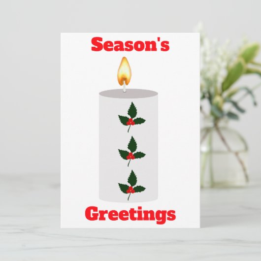 Seizoengroeten Witte Kaars Met Hulst Kaart (Staand voorkant)