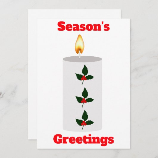 Seizoengroeten Witte Kaars Met Hulst Kaart (Voorkant / Achterkant)
