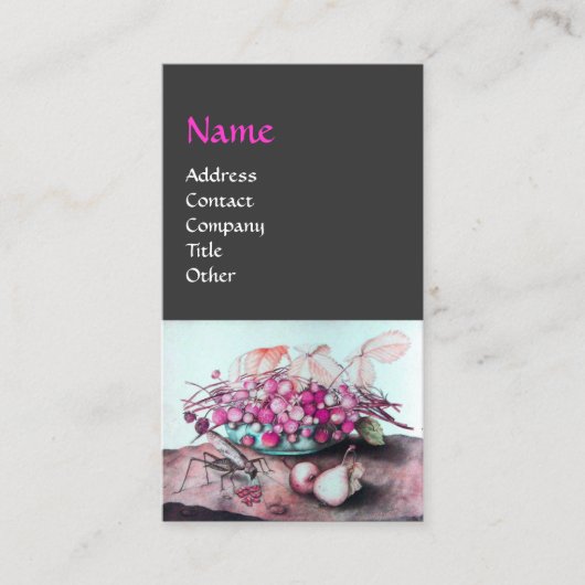 SEIZOEN'S FRUIT / AARDBEIEN, PEREN roze grijs Visitekaartje (Voorkant)