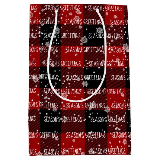 SEIZOENS GROETINGS tekst in sneeuwvlokken Medium Cadeauzakje (Voorkant)