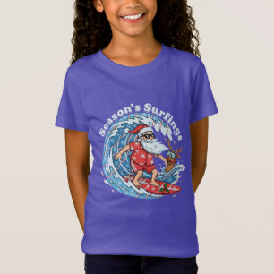 Seizoens Surfende Grappige Surfende Kerstman Hawai T-shirt