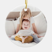 Seizoensbegroeten met adem + kerstfoto stripe keramisch ornament (Voorkant)