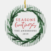 Seizoensbegroeten met adem + kerstfoto stripe keramisch ornament (Achterkant)