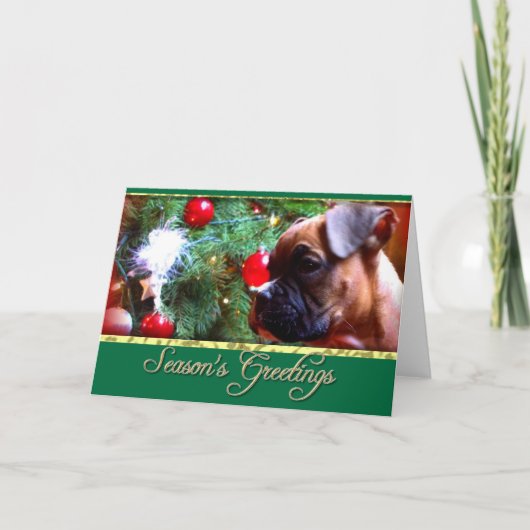 Seizoensbegroetings Boxer-puppy card Feestdagen Kaart (Voorkant)