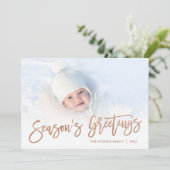 Seizoensbegroetings Roos Gold Script Photo Overlay Feestdagenkaart (Staand voorkant)