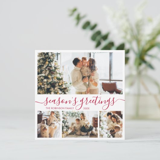 Seizoensbegroetings script Foto Collage Kerstmis Feestdagenkaart (Staand voorkant)