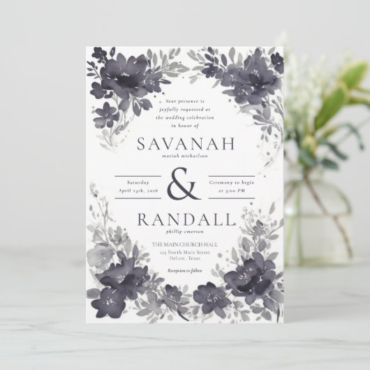 Seizoensbloemen: Elegante Waterverf bruiloft Kaart (Staand voorkant)