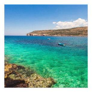 seizoenscapsule met kleine vissersboot foto afdruk