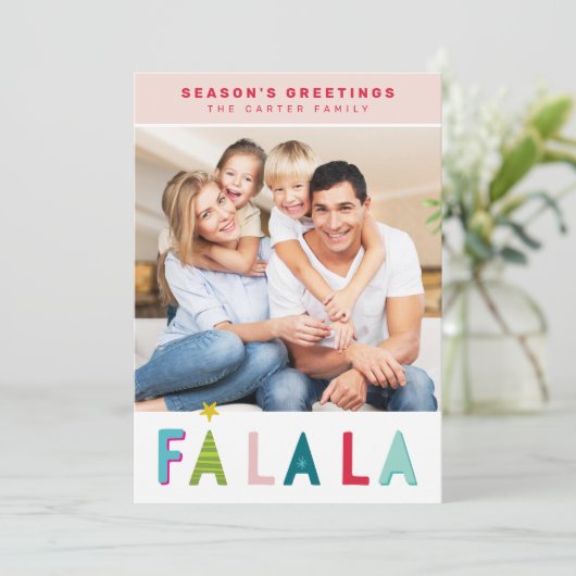 SEIZOENSE feestdag falala typografie roze Feestdagenkaart (Staand voorkant)