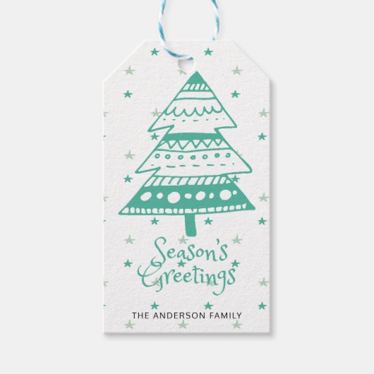 Seizoensfeest kerstboomvakantie cadeaulabel (Voorkant)