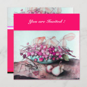 SEIZOENSFRUIT / AARDBEIEN, PERZIKEN Roze fuchsia Kaart (Voorkant / Achterkant)