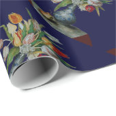 SEIZOENSFRUITEN / TULPEN ,Blauw Cadeaupapier (Rol Hoek)