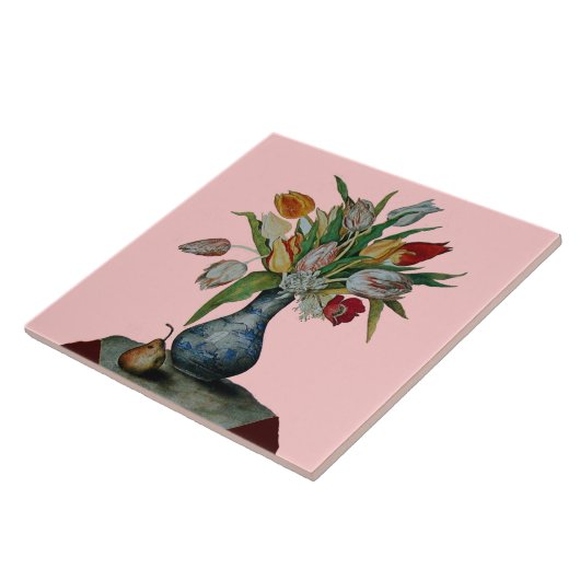 SEIZOENSFRUITEN / TULPEN IN VAAS EN PEER TEGELTJE (Zijkant)