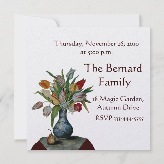 SEIZOENSFRUITEN /TULPEN Thanksgiving Dinner ijs Kaart (Achterkant)