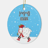 seizoensgeblazen lamsvlees grappige kerstmis keramisch ornament (Links)