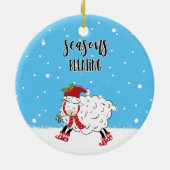 seizoensgeblazen lamsvlees grappige kerstmis keramisch ornament (Achterkant)