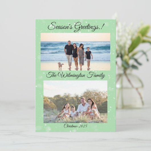 Seizoensgebonden Bauble Familiefoto Kerstflat Kaart (Staand voorkant)