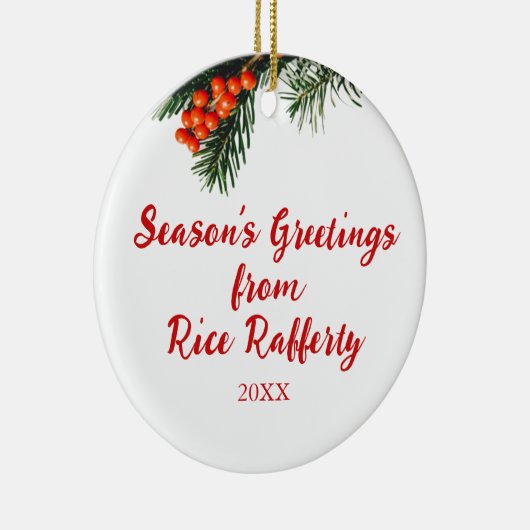 Seizoensgebonden bedrijf Pine Branch Berries Custo Keramisch Ornament (Rechts)