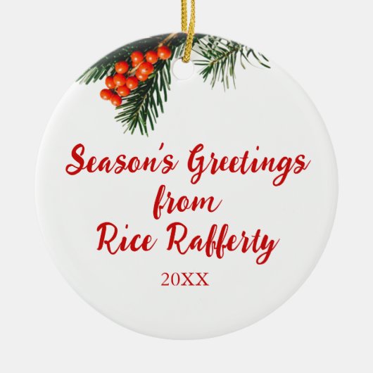 Seizoensgebonden bedrijf Pine Branch Berries Custo Keramisch Ornament (Voorkant)